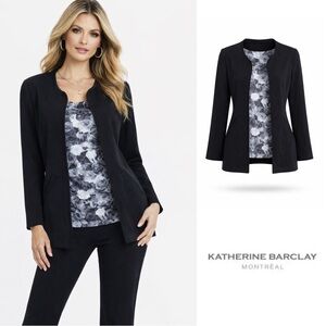 NEW Katherine Barclay Floral lined boyfriend blazer in Black